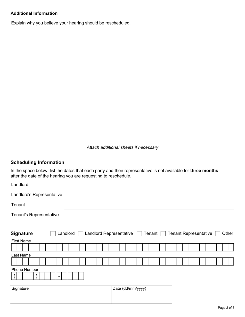 Request to Reschedule a Hearing - Ontario, Canada, Page 2