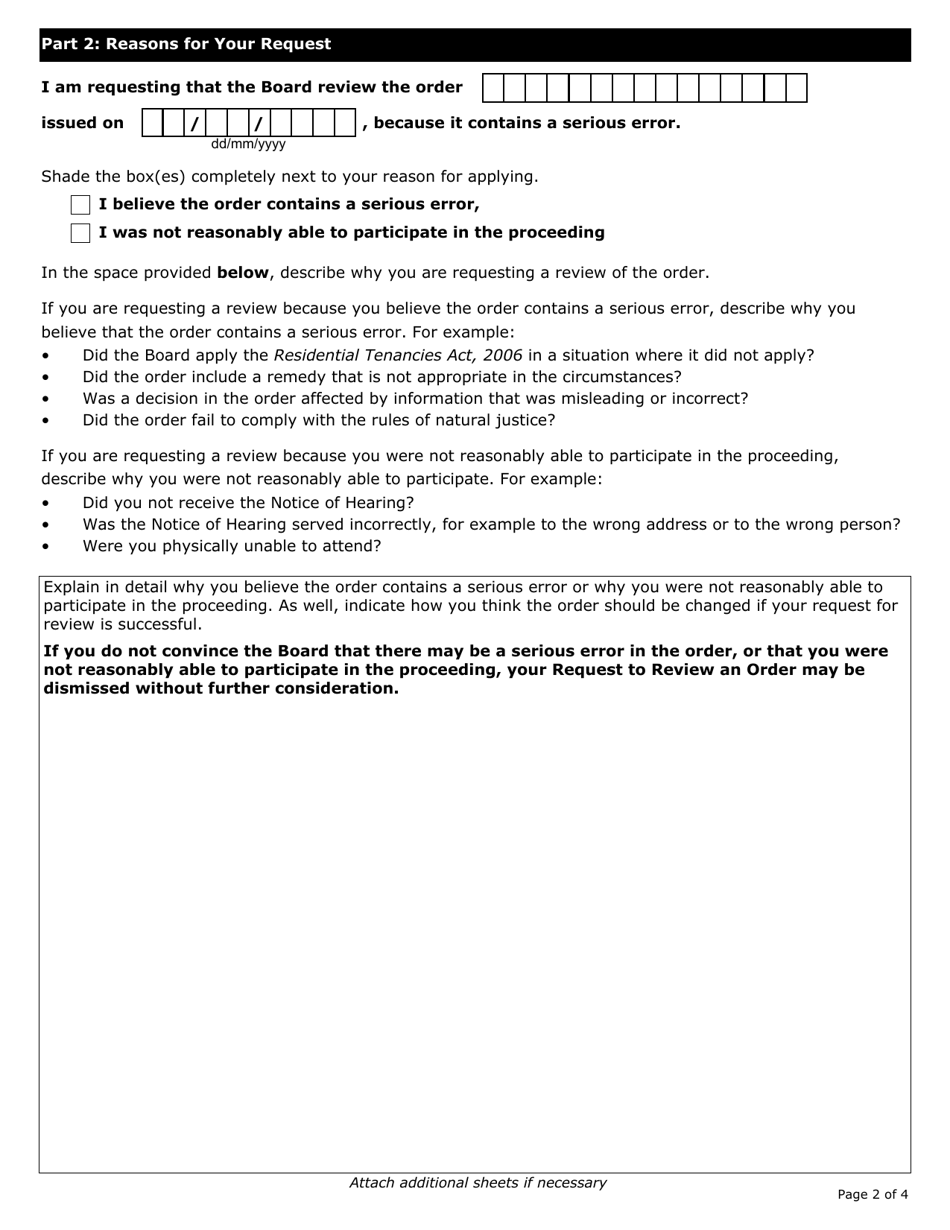 Request to Review an Order - Ontario, Canada, Page 3