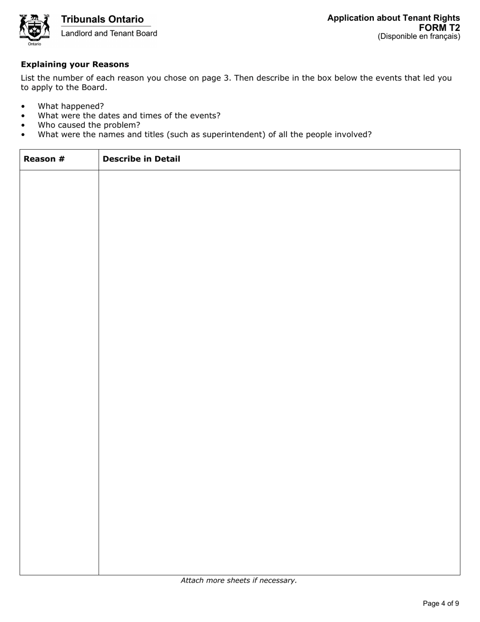Form T2 Application About Tenant Rights - Ontario, Canada, Page 5