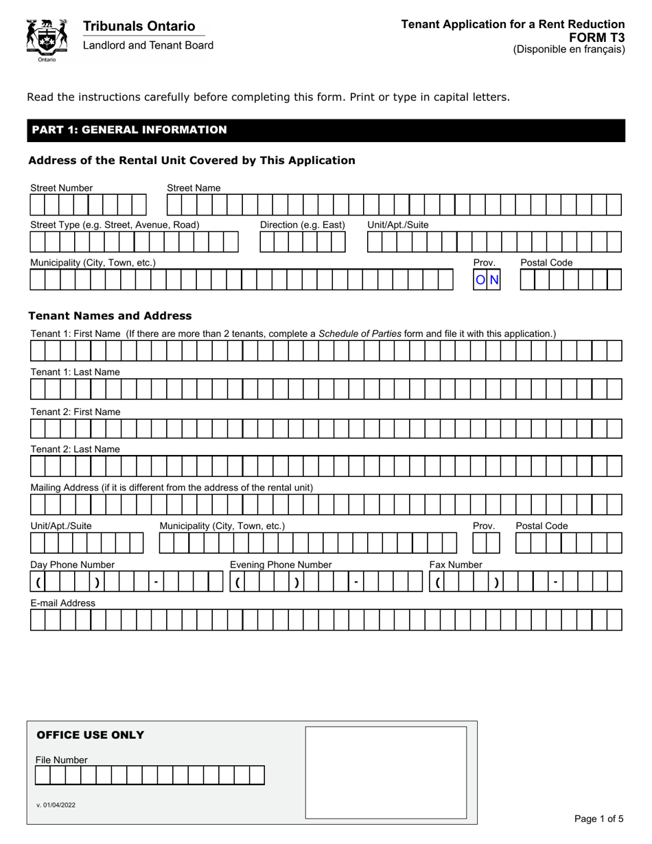 Form T3 Tenant Application for a Rent Reduction - Ontario, Canada, Page 2