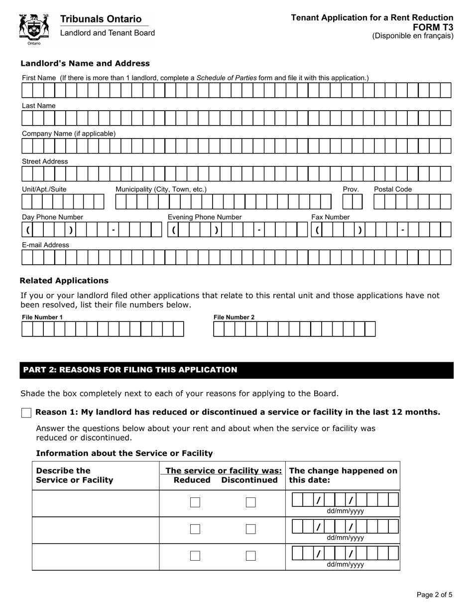 Form T3 Tenant Application for a Rent Reduction - Ontario, Canada, Page 3