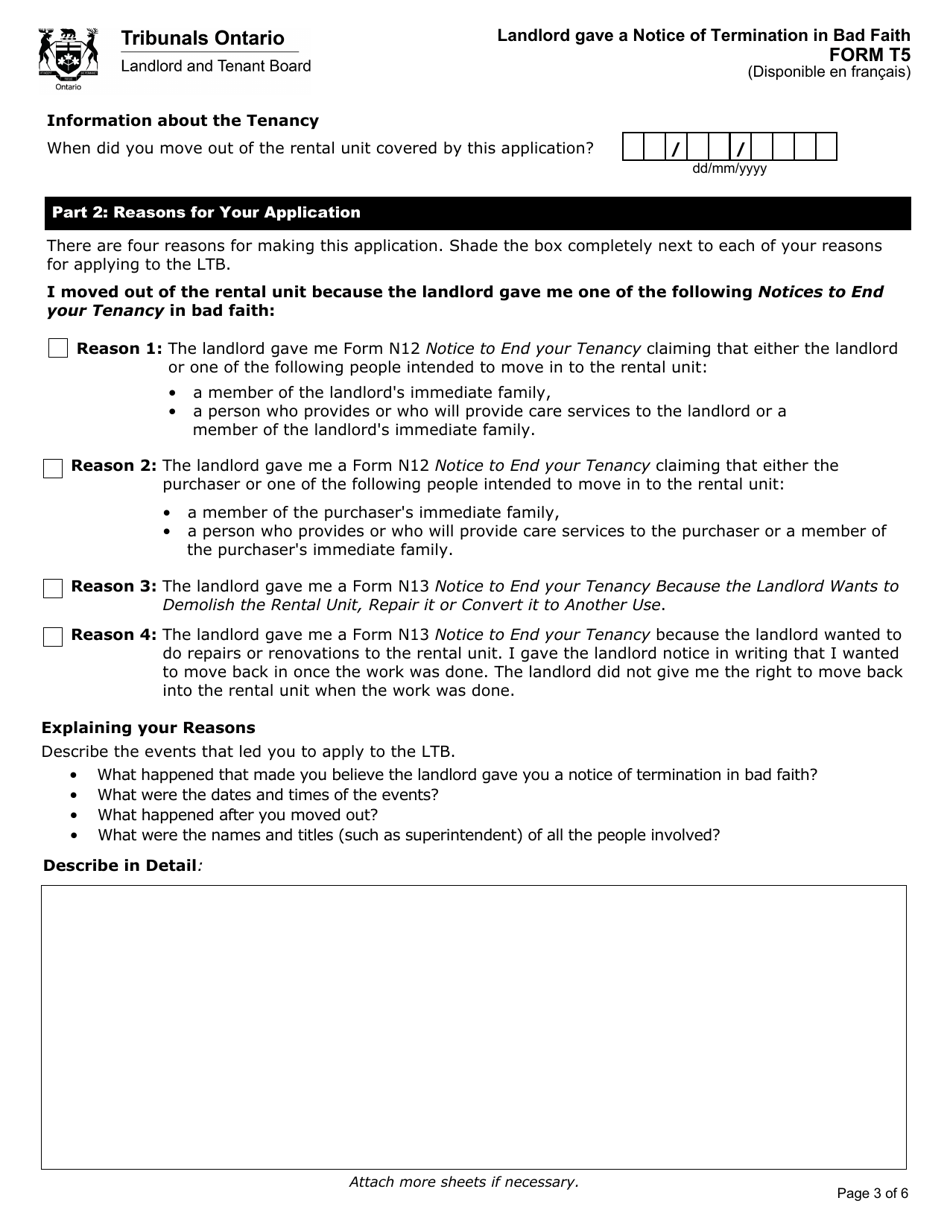Form T5 Landlord Gave a Notice of Termination in Bad Faith - Ontario, Canada, Page 4