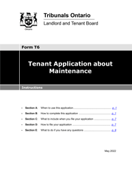 Document preview: Instructions for Form T6 Tenant Application About Maintenance - Ontario, Canada