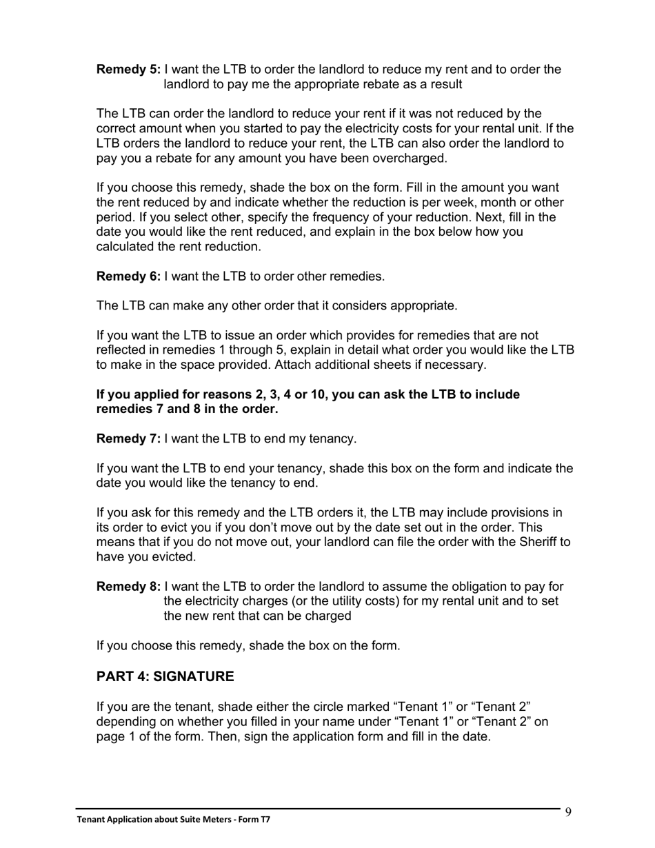 Instructions for Form T7 Tenant Application About Suite Meters - Ontario, Canada, Page 10