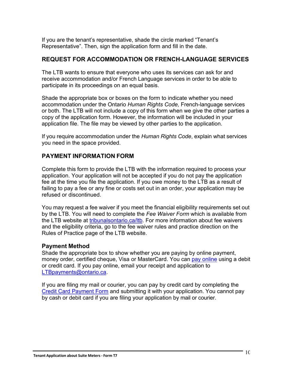 Instructions for Form T7 Tenant Application About Suite Meters - Ontario, Canada, Page 11