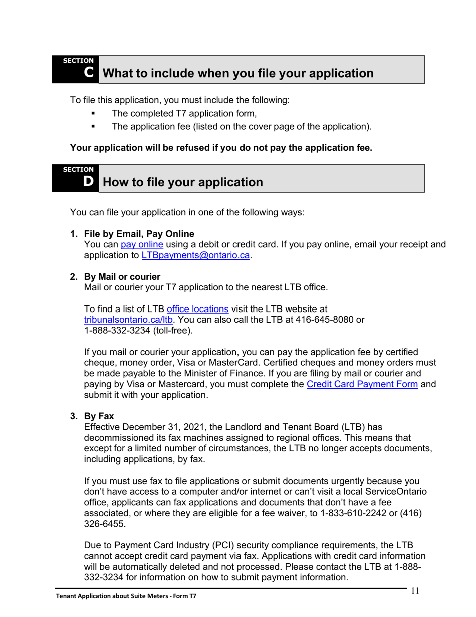 Instructions for Form T7 Tenant Application About Suite Meters - Ontario, Canada, Page 12