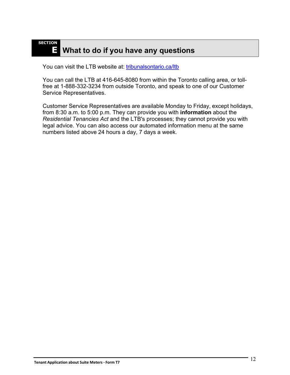Instructions for Form T7 Tenant Application About Suite Meters - Ontario, Canada, Page 13