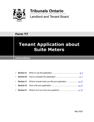 Instructions for Form T7 Tenant Application About Suite Meters - Ontario, Canada