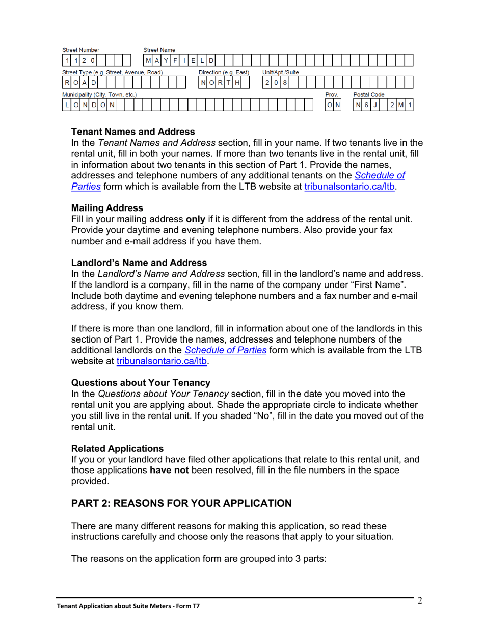 Instructions for Form T7 Tenant Application About Suite Meters - Ontario, Canada, Page 3