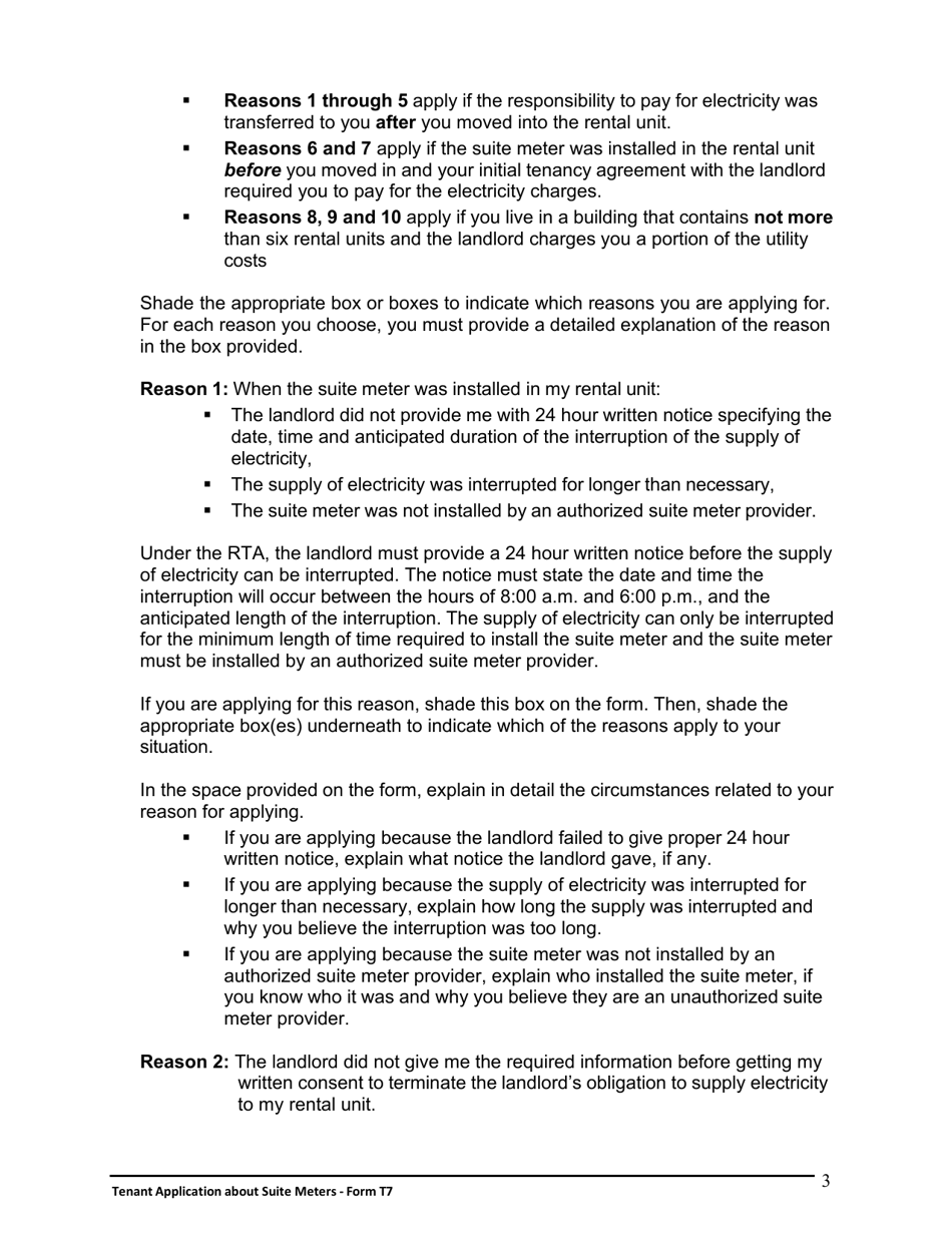 Instructions for Form T7 Tenant Application About Suite Meters - Ontario, Canada, Page 4