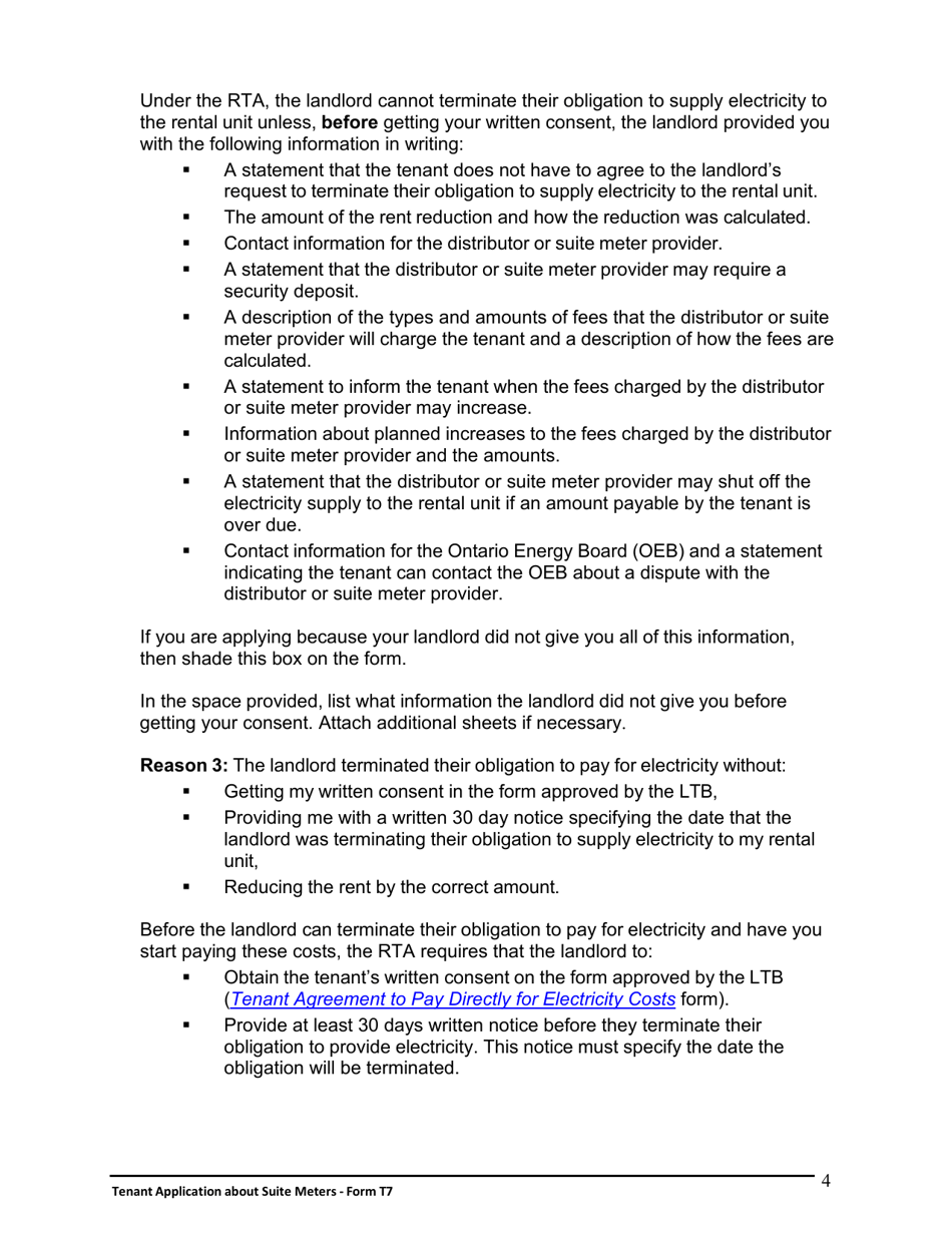 Instructions for Form T7 Tenant Application About Suite Meters - Ontario, Canada, Page 5