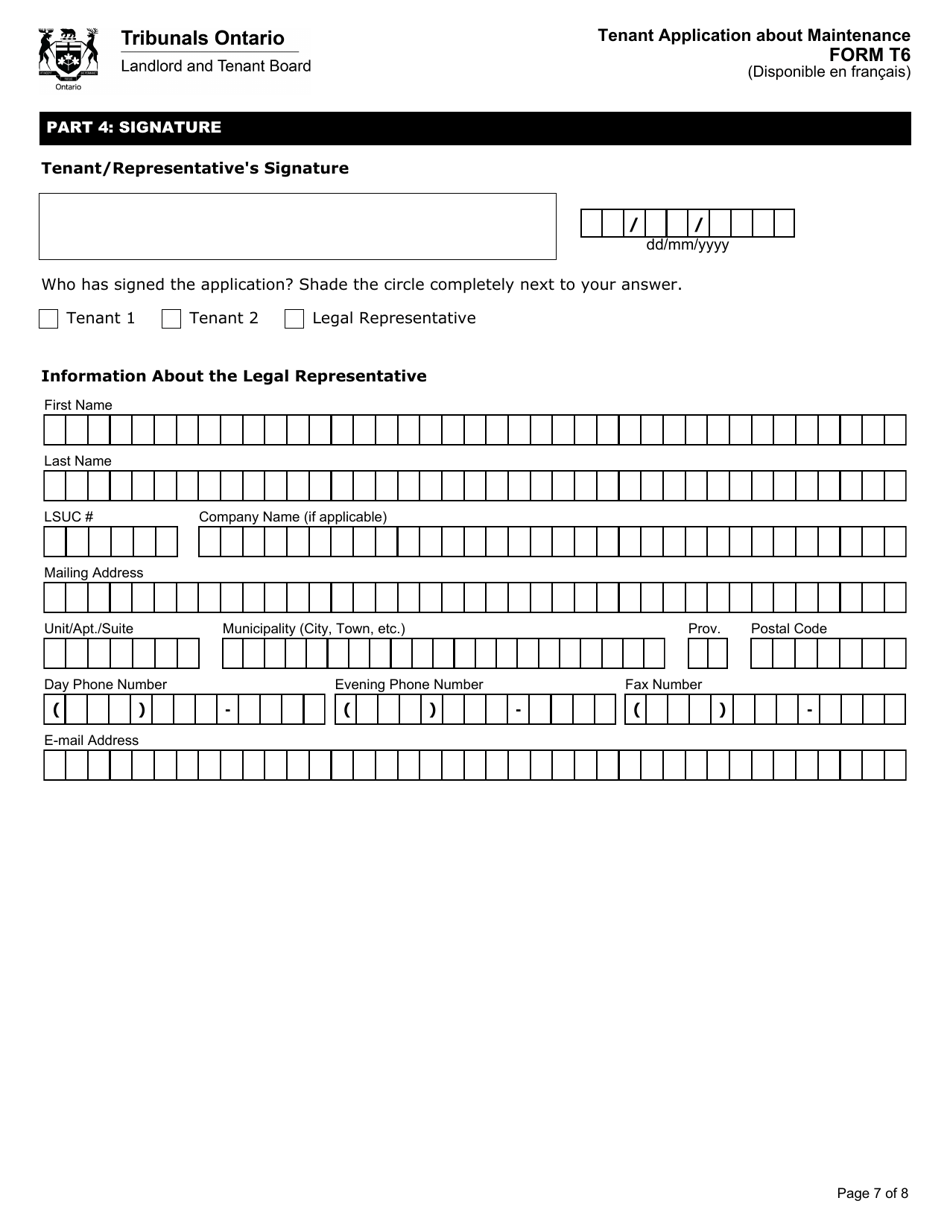 Form T6 Tenant Application About Maintenance - Ontario, Canada, Page 8