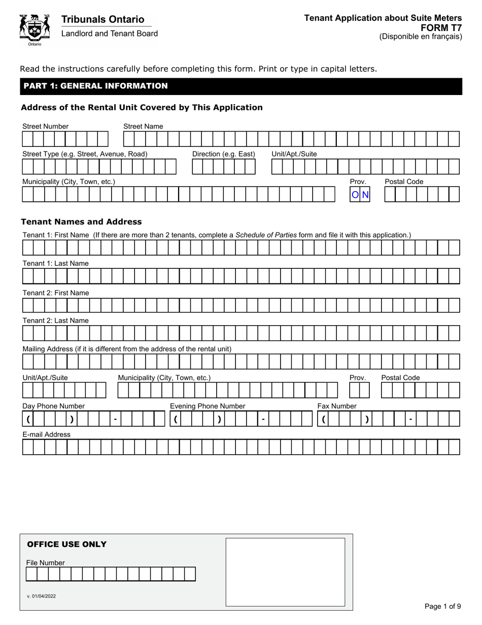 Form T7 Tenant Application About Suite Meters - Ontario, Canada, Page 2