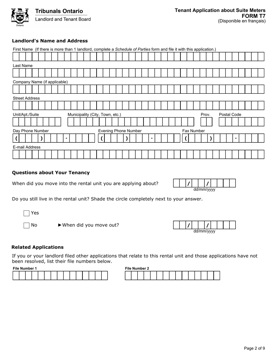 Form T7 Tenant Application About Suite Meters - Ontario, Canada, Page 3