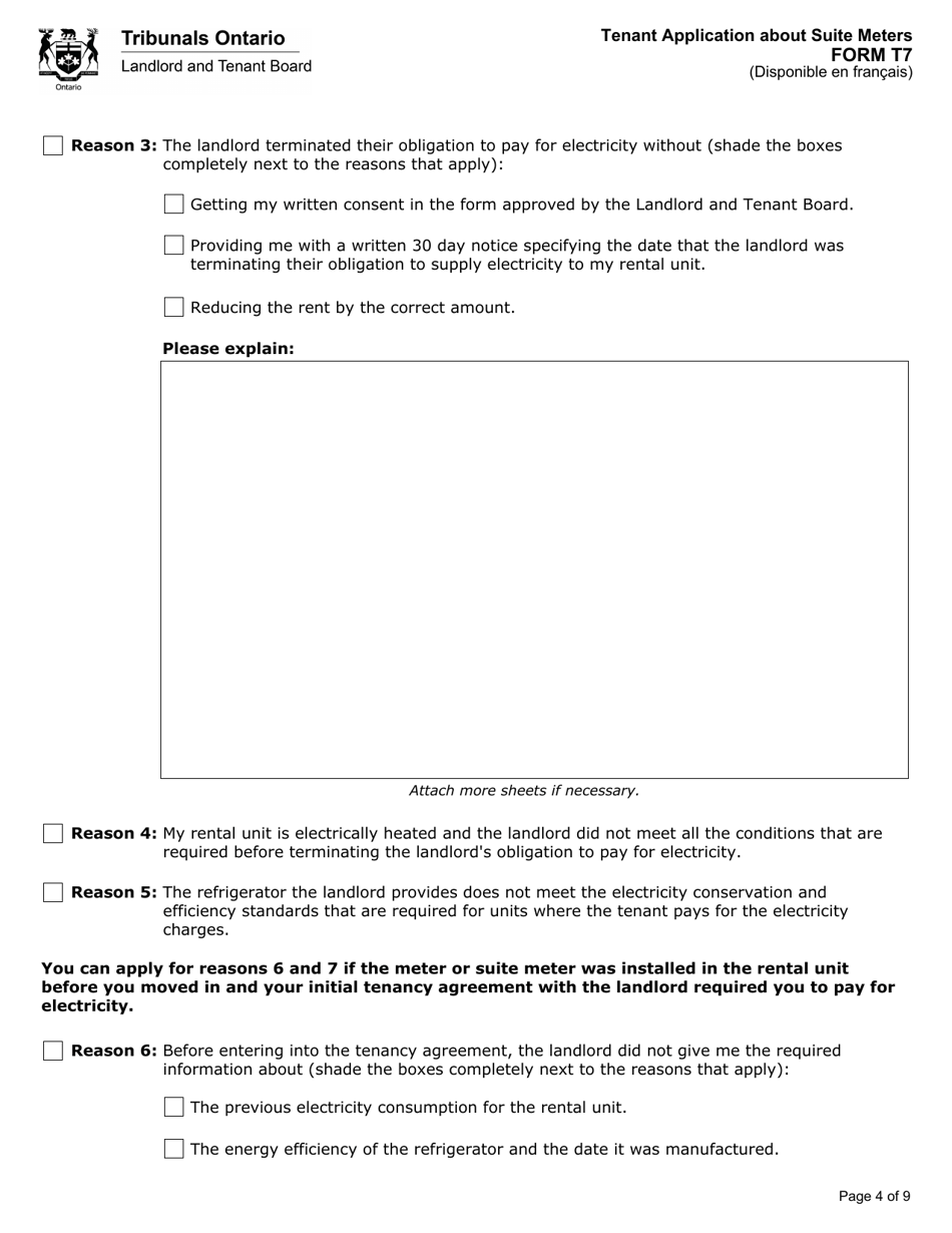 Form T7 Tenant Application About Suite Meters - Ontario, Canada, Page 5