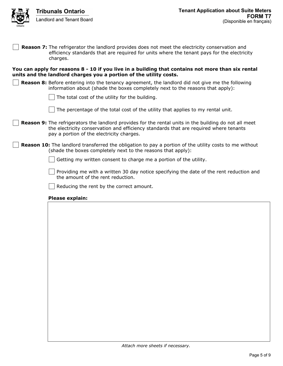Form T7 Tenant Application About Suite Meters - Ontario, Canada, Page 6