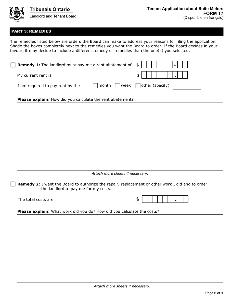 Form T7 Tenant Application About Suite Meters - Ontario, Canada, Page 7