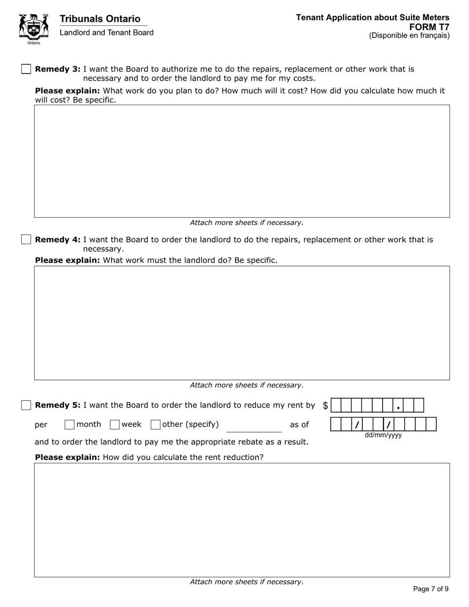 Form T7 Tenant Application About Suite Meters - Ontario, Canada, Page 8