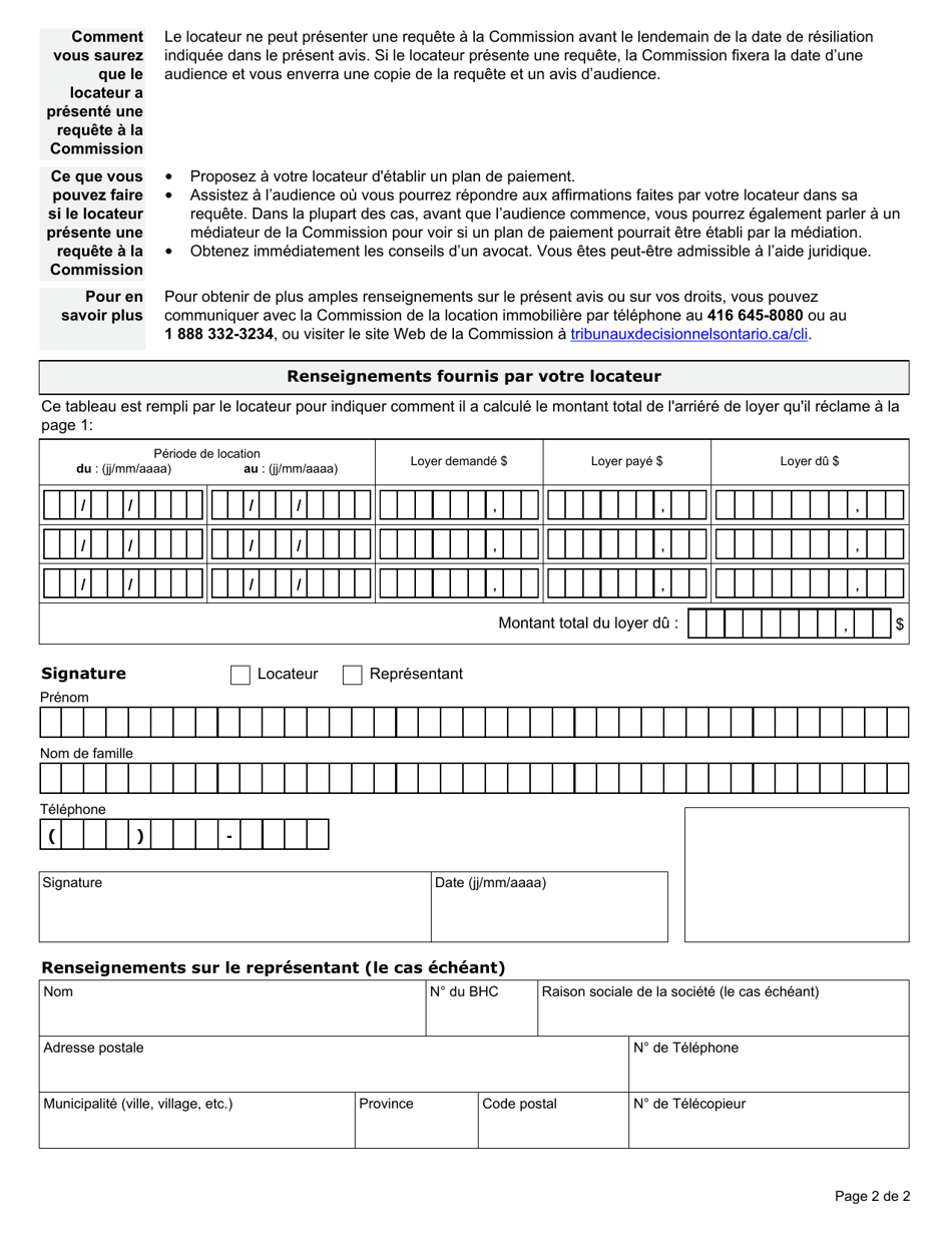Forme N4 Avis De Resiliation De La Location Pour Non-paiement Du Loyer - Ontario, Canada (French), Page 3