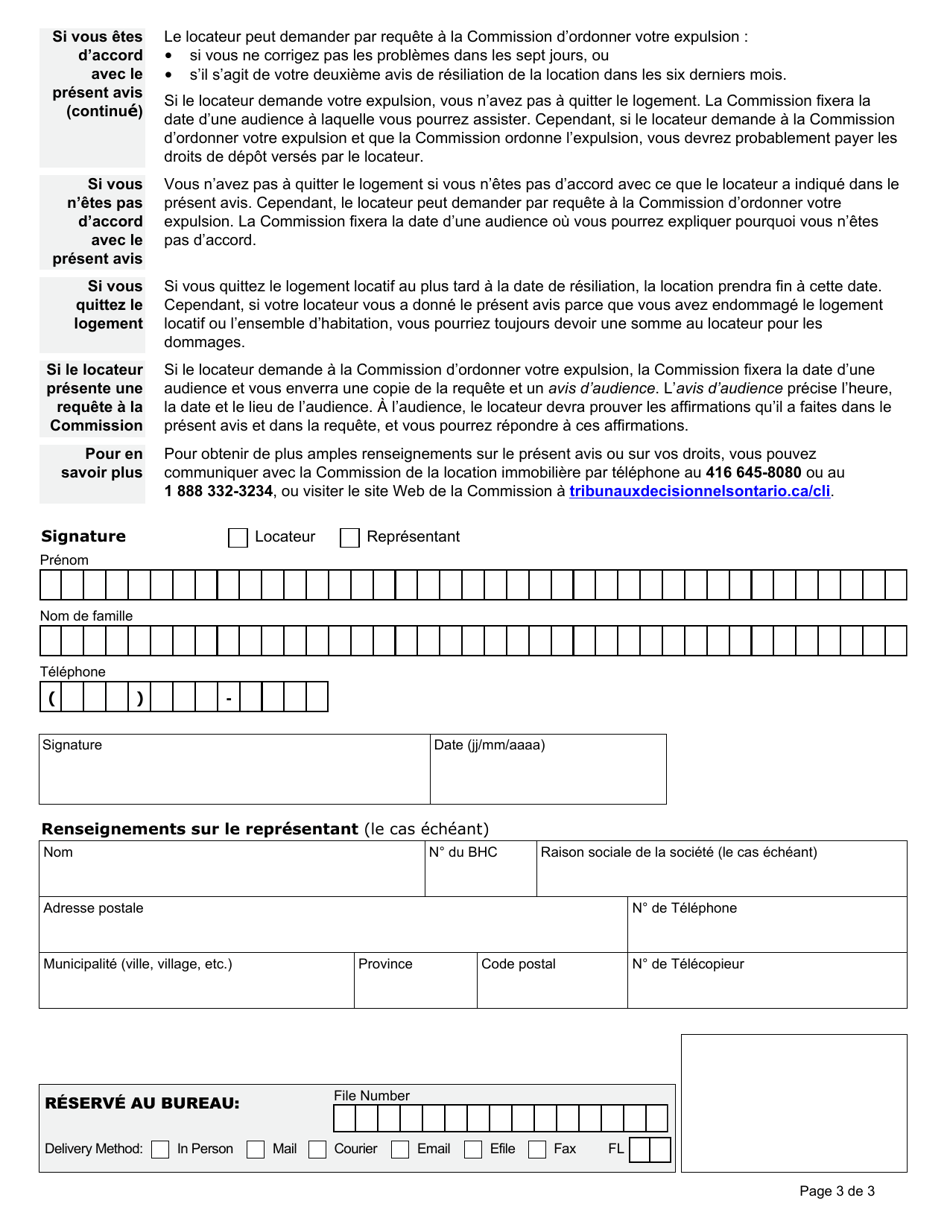Forme N5 Avis De Resiliation De La Location En Raison Dentrave a La Jouissance Raisonnable, De Dommages Ou De Surpeuplement - Ontario, Canada (French), Page 3