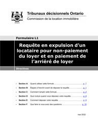 Instruction pour Forme L1 Requete En Expulsion D&#039;un Locataire Pour Non-paiement Du Loyer Et En Paiement De L&#039;arriere De Loyer - Ontario, Canada (French)