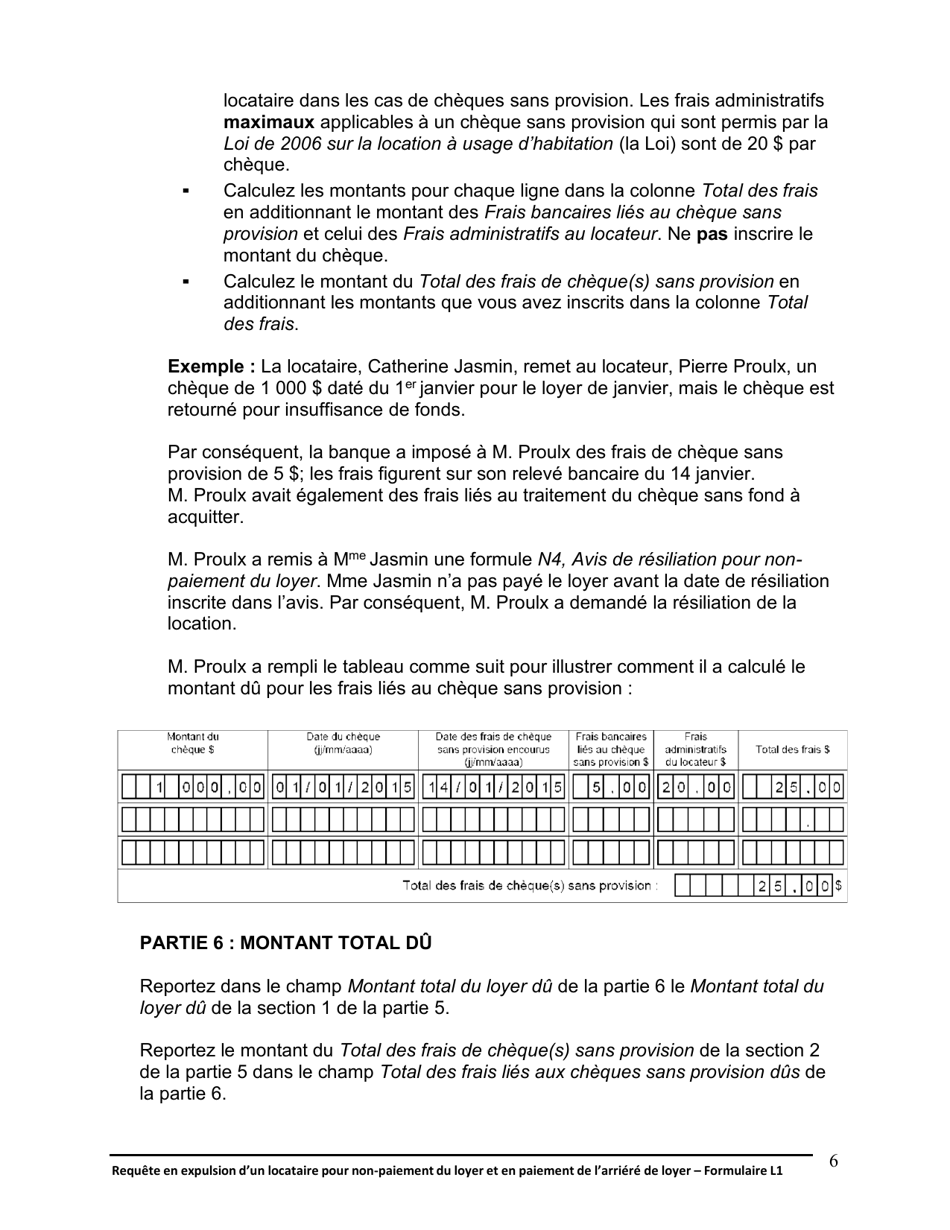 Instruction pour Forme L1 Requete En Expulsion Dun Locataire Pour Non-paiement Du Loyer Et En Paiement De Larriere De Loyer - Ontario, Canada (French), Page 7