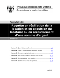 Document preview: Instruction pour Forme L2 Requete En Resiliation De La Location Et En Expulsion Du Locataire Ou En Recouvrement D'une Somme D'argent - Ontario, Canada (French)