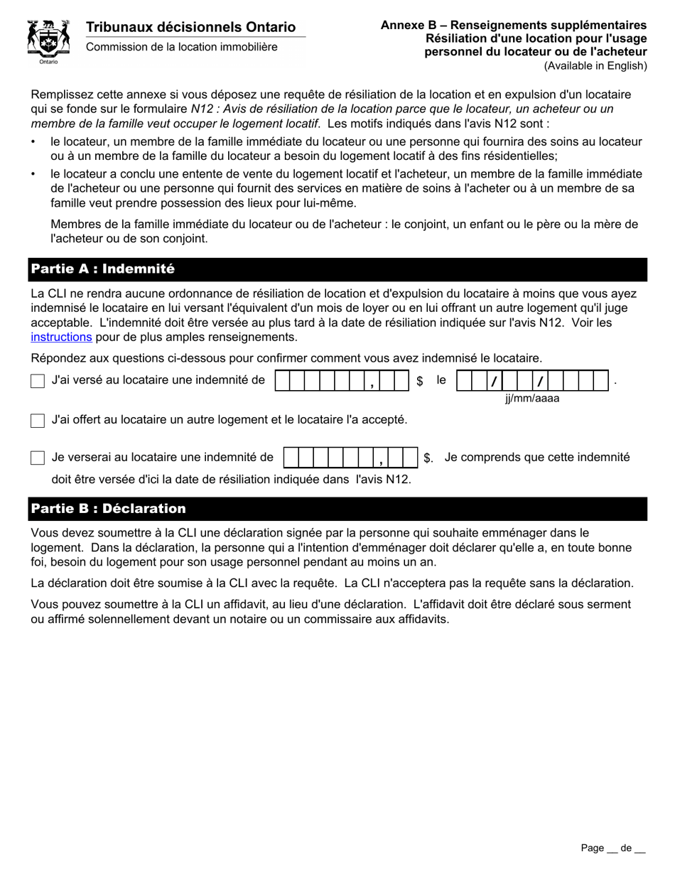 Forme L2 Requete En Resiliation De La Location Et En Expulsion Du Locataire Ou En Recouvrement Dune Somme Dargent - Ontario, Canada (French), Page 12