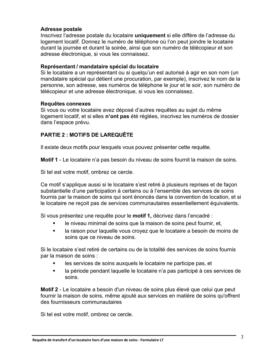 Instruction pour Forme L7 Requete De Transfert Dun Locataire Hors Dune Maison De Soins - Ontario, Canada (French), Page 4