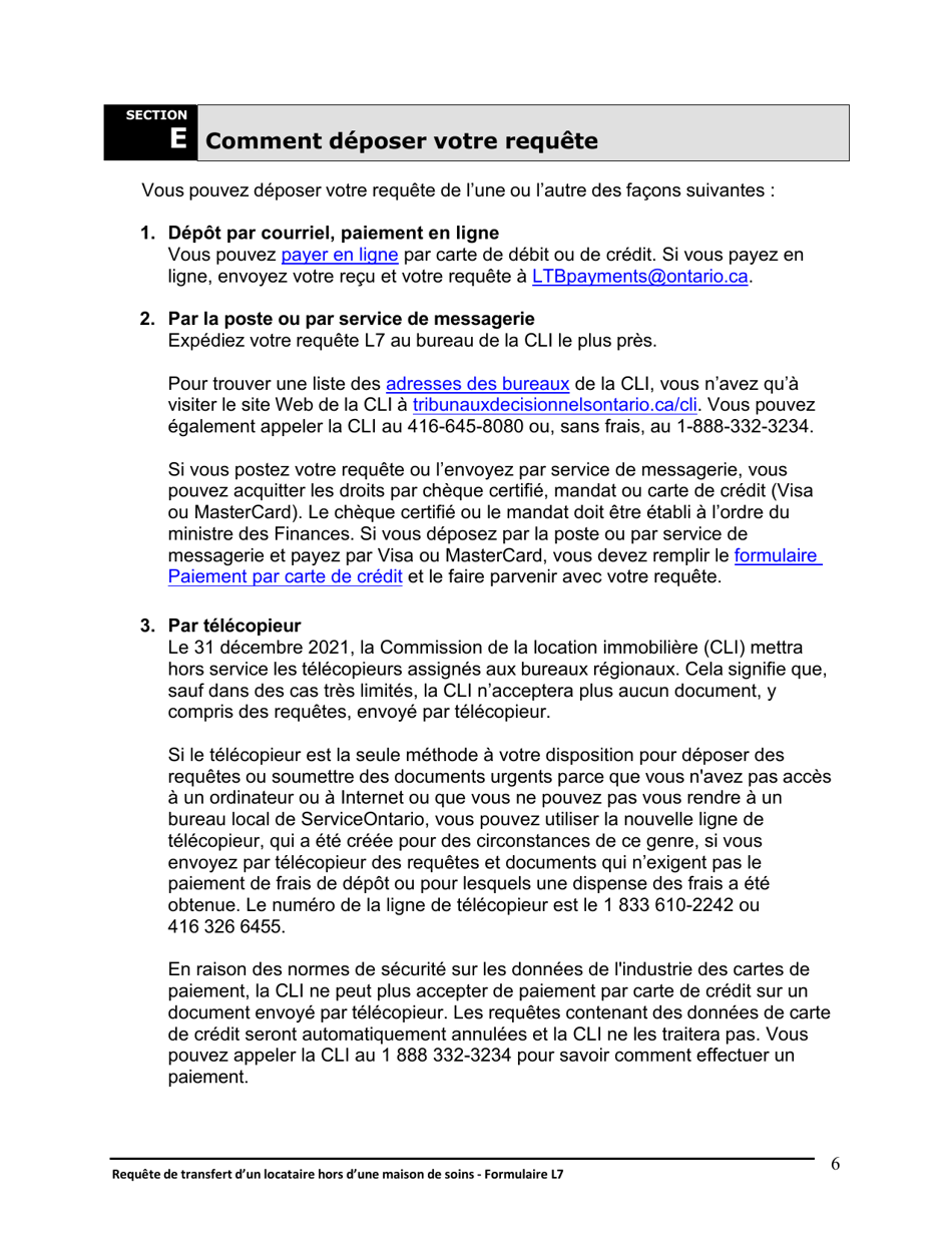 Instruction pour Forme L7 Requete De Transfert Dun Locataire Hors Dune Maison De Soins - Ontario, Canada (French), Page 7