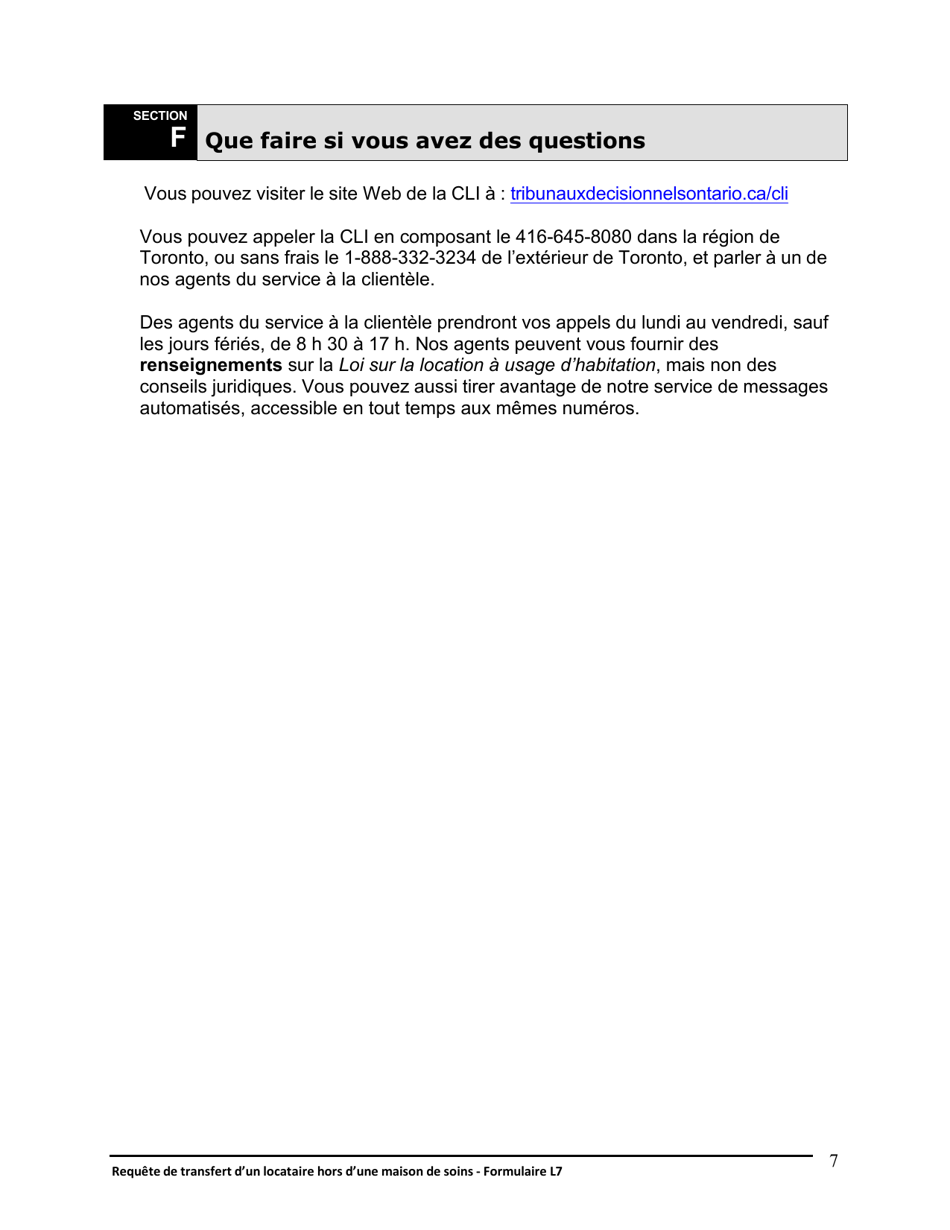 Instruction pour Forme L7 Requete De Transfert Dun Locataire Hors Dune Maison De Soins - Ontario, Canada (French), Page 8