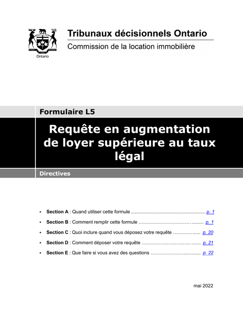 Instruction pour Forme L5 Requete En Augmentation De Loyer Superieure Au Taux Legal - Ontario, Canada (French)