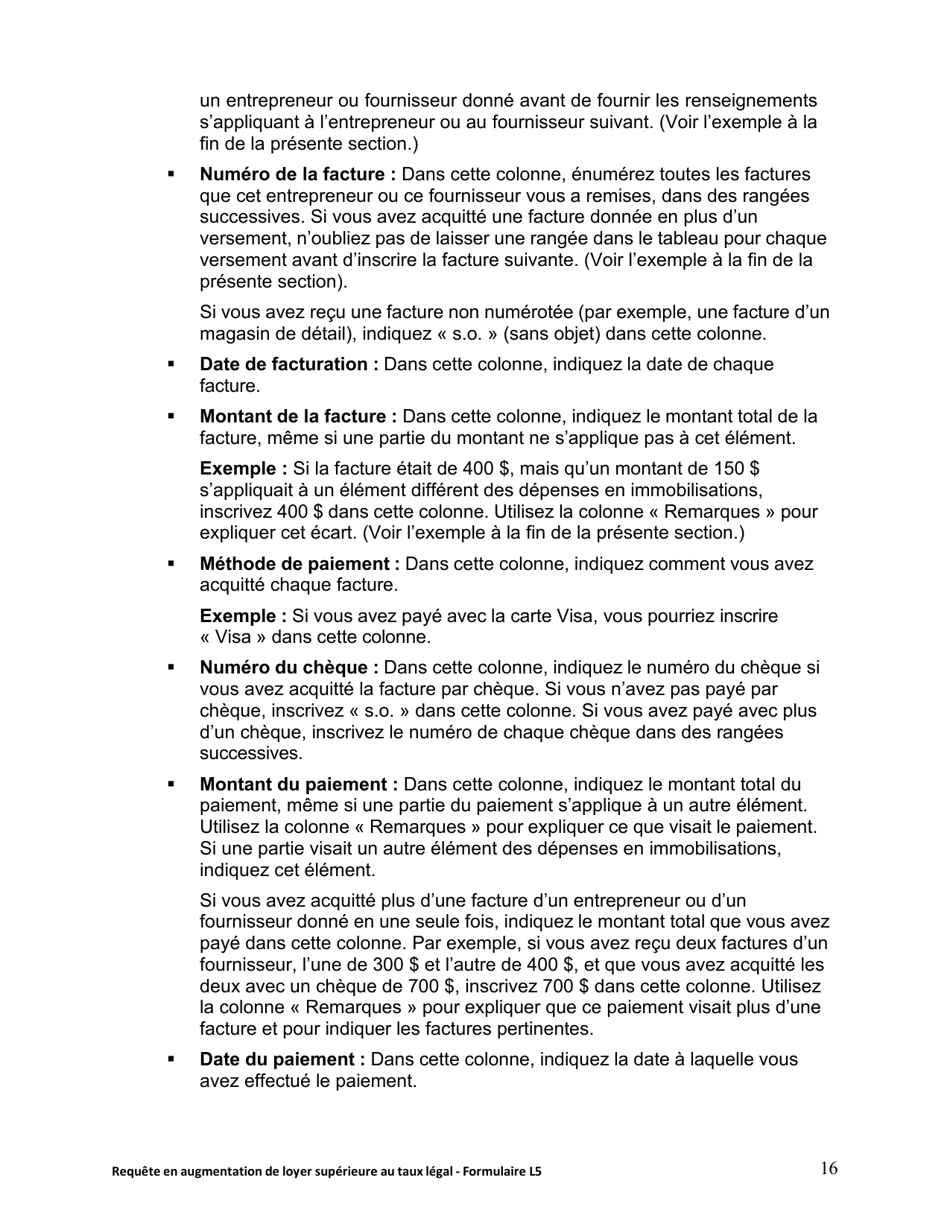 Instruction pour Forme L5 Requete En Augmentation De Loyer Superieure Au Taux Legal - Ontario, Canada (French), Page 17