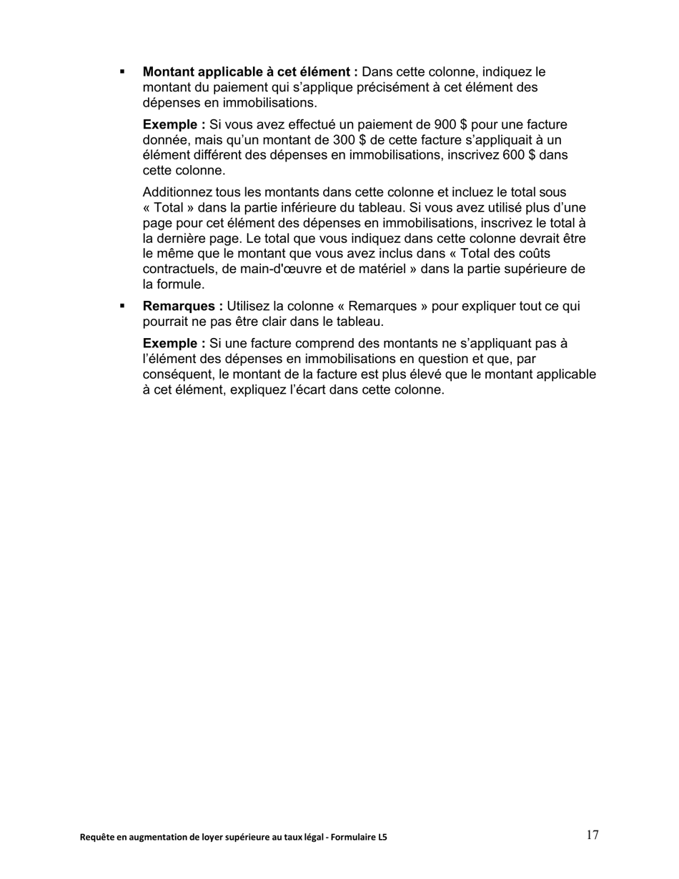 Instruction pour Forme L5 Requete En Augmentation De Loyer Superieure Au Taux Legal - Ontario, Canada (French), Page 18