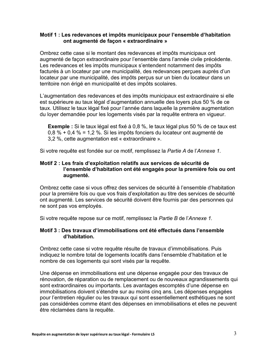 Instruction pour Forme L5 Requete En Augmentation De Loyer Superieure Au Taux Legal - Ontario, Canada (French), Page 4