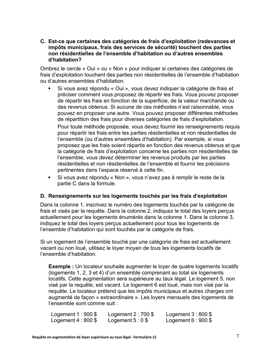 Instruction pour Forme L5 Requete En Augmentation De Loyer Superieure Au Taux Legal - Ontario, Canada (French), Page 8