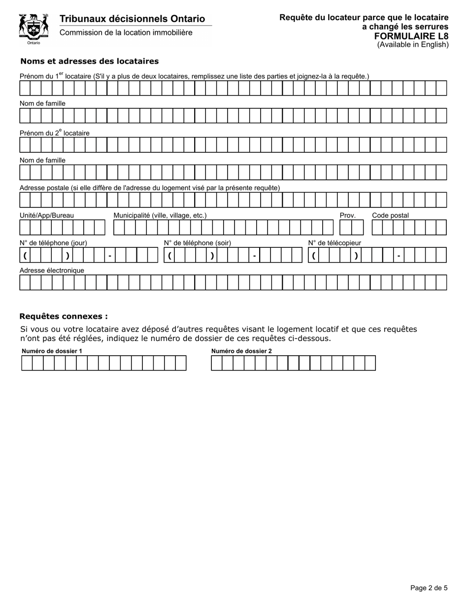 Forme L8 Requete Du Locateur Parce Que Le Locataire a Change Les Serrures - Ontario, Canada (French), Page 3