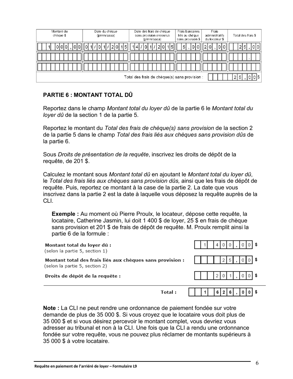 Instruction pour Forme L9 Requete En Paiement De Larriere De Loyer - Ontario, Canada (French), Page 7