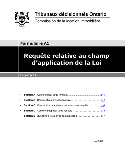 Instruction pour Forme A1 Requete Relative Au Champ D'application De La Loi - Ontario, Canada (French)