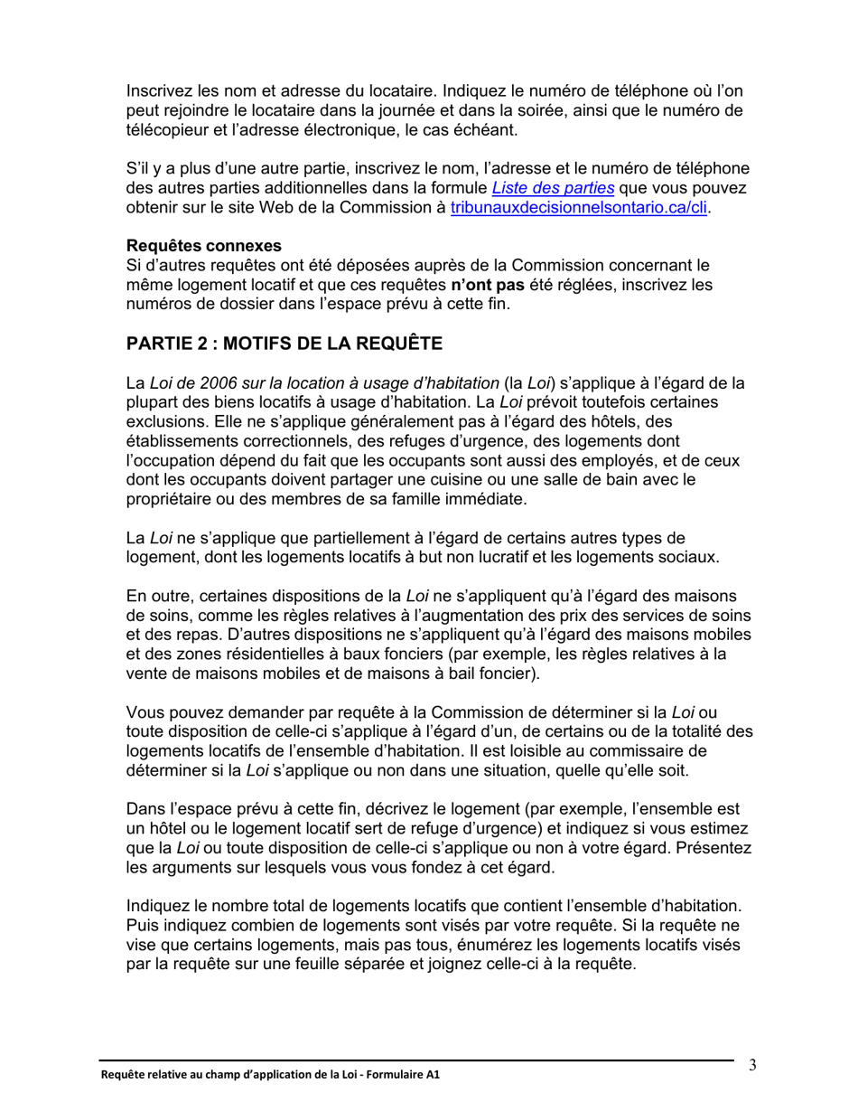 Instruction pour Forme A1 Requete Relative Au Champ Dapplication De La Loi - Ontario, Canada (French), Page 4