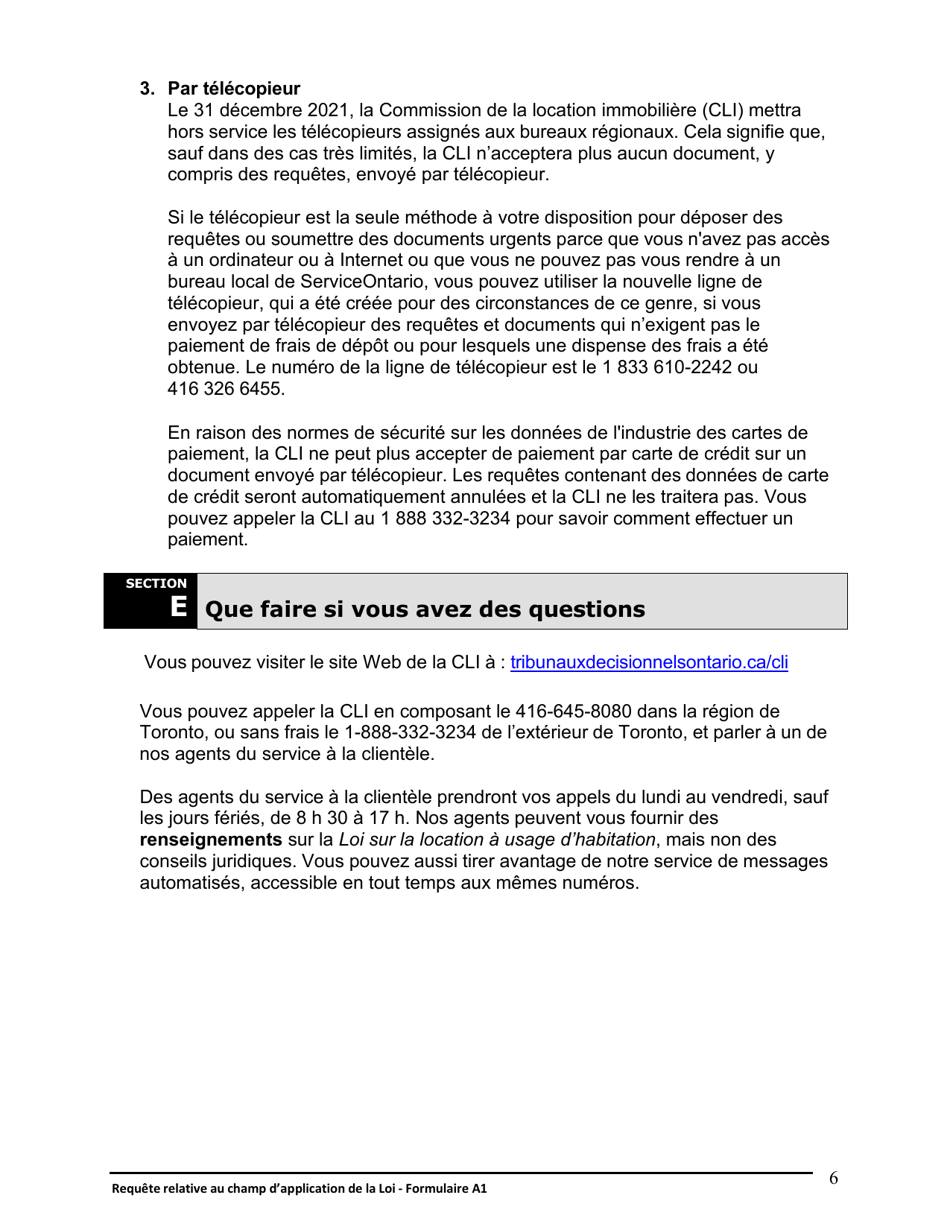 Instruction pour Forme A1 Requete Relative Au Champ Dapplication De La Loi - Ontario, Canada (French), Page 7