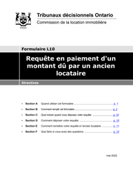 Document preview: Instruction pour Forme L10 Requete En Paiement D'un Montant Du Par Un Ancien Locataire - Ontario, Canada (French)