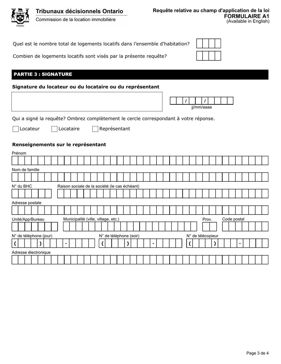 Forme A1 Requete Relative Au Champ Dapplication De La Loi - Ontario, Canada (French), Page 4