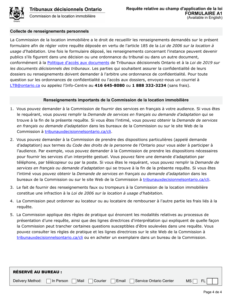Forme A1 Requete Relative Au Champ Dapplication De La Loi - Ontario, Canada (French), Page 5