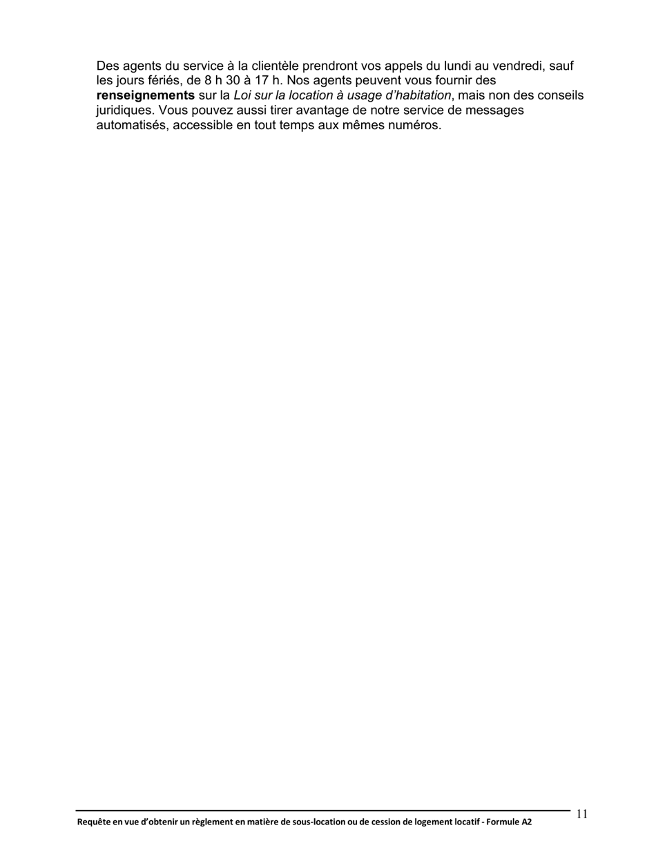 Instruction pour Forme A2 Requete En Vue Dobtenir Un Reglement En Matiere De Sous-Location Ou De Cession De Logement Locatif - Ontario, Canada (French), Page 12