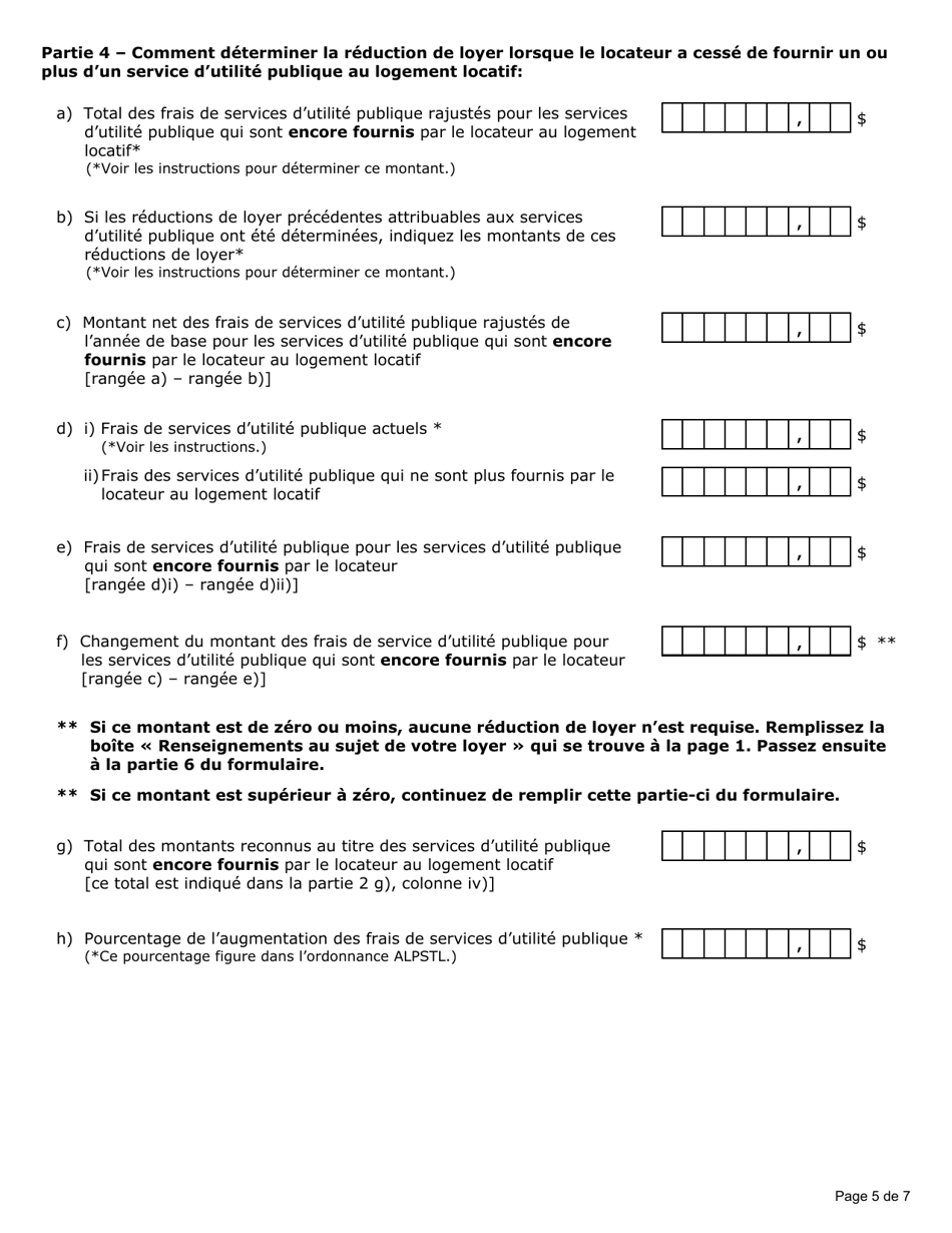 Renseignements De Votre Locateur Sur Les Frais De Services Dutilite Publique (Un Service Dutilite Ou Plus Ne Sont Plus Fournis Dans Lensemble Dhabitation) - Ontario, Canada (French), Page 5