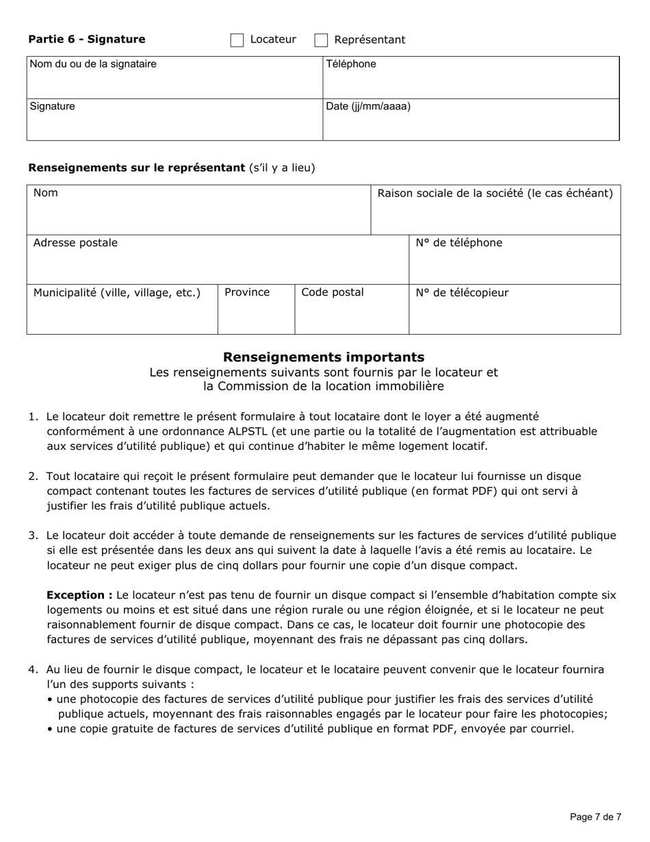 Renseignements De Votre Locateur Sur Les Frais De Services Dutilite Publique (Un Service Dutilite Ou Plus Ne Sont Plus Fournis Dans Lensemble Dhabitation) - Ontario, Canada (French), Page 7