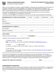 Document preview: Demande D'enregistrement D'une Audience - Ontario, Canada (French)