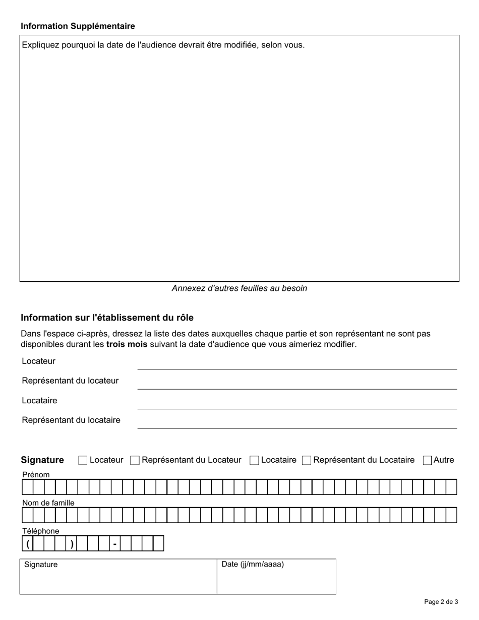 Demande De Modification De La Date Dune Audience - Ontario, Canada (French), Page 2