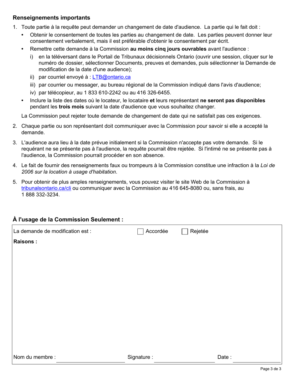 Demande De Modification De La Date Dune Audience - Ontario, Canada (French), Page 3